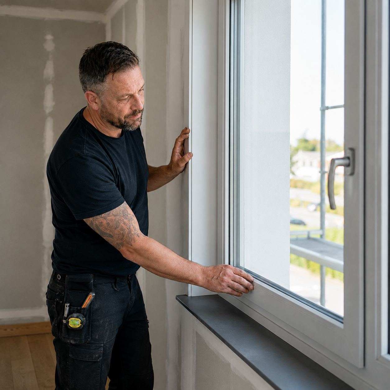 Kontrolle der Fenstermontage und sauberer Anschlussdetails